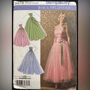 Simplicity Pattern 3878 
Jessica McClintock Evening Dress Sizes 4-12 *
UNCUT*NOS